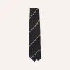 Drake’s Navy, Brown And White Multi Stripe Hand Rolled Silk Grenadine Tie