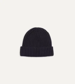 Drake’s Navy Cashmere Ribbed Knit Cap