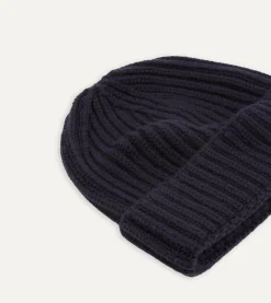 Drake’s Navy Cashmere Ribbed Knit Cap