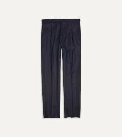 Drake’s Navy Chalkstripe Wool Flannel Single Pleat Trouser