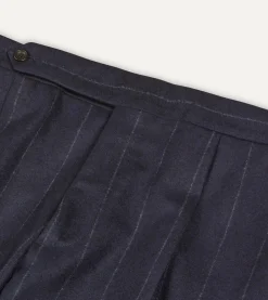 Drake’s Navy Chalkstripe Wool Flannel Single Pleat Trouser