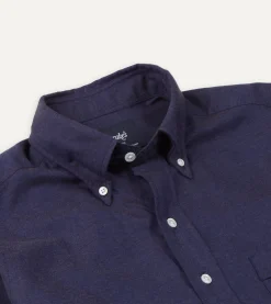 Drake’s Navy Cotton Flannel Button-Down Shirt