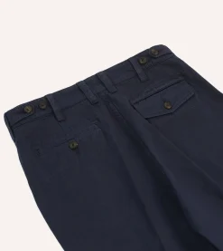Drake’s Navy Cotton Flat Front Chino