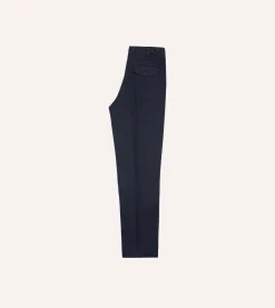Drake’s Navy Cotton Flat Front Chino