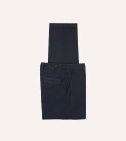 Drake’s Navy Cotton Flat Front Chino