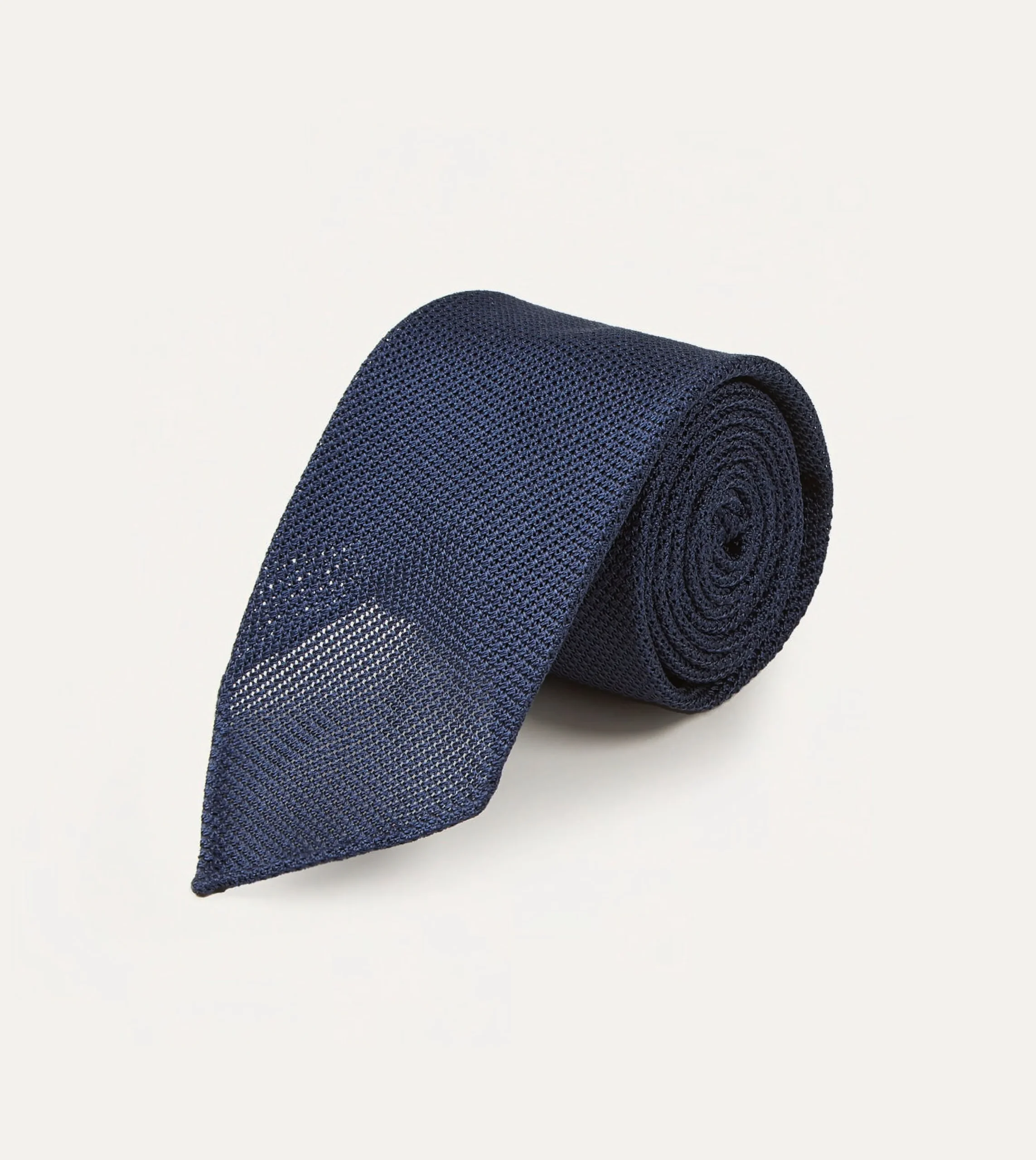 Drake’s Navy Fine Woven Grenadine Silk Hand Rolled Tie