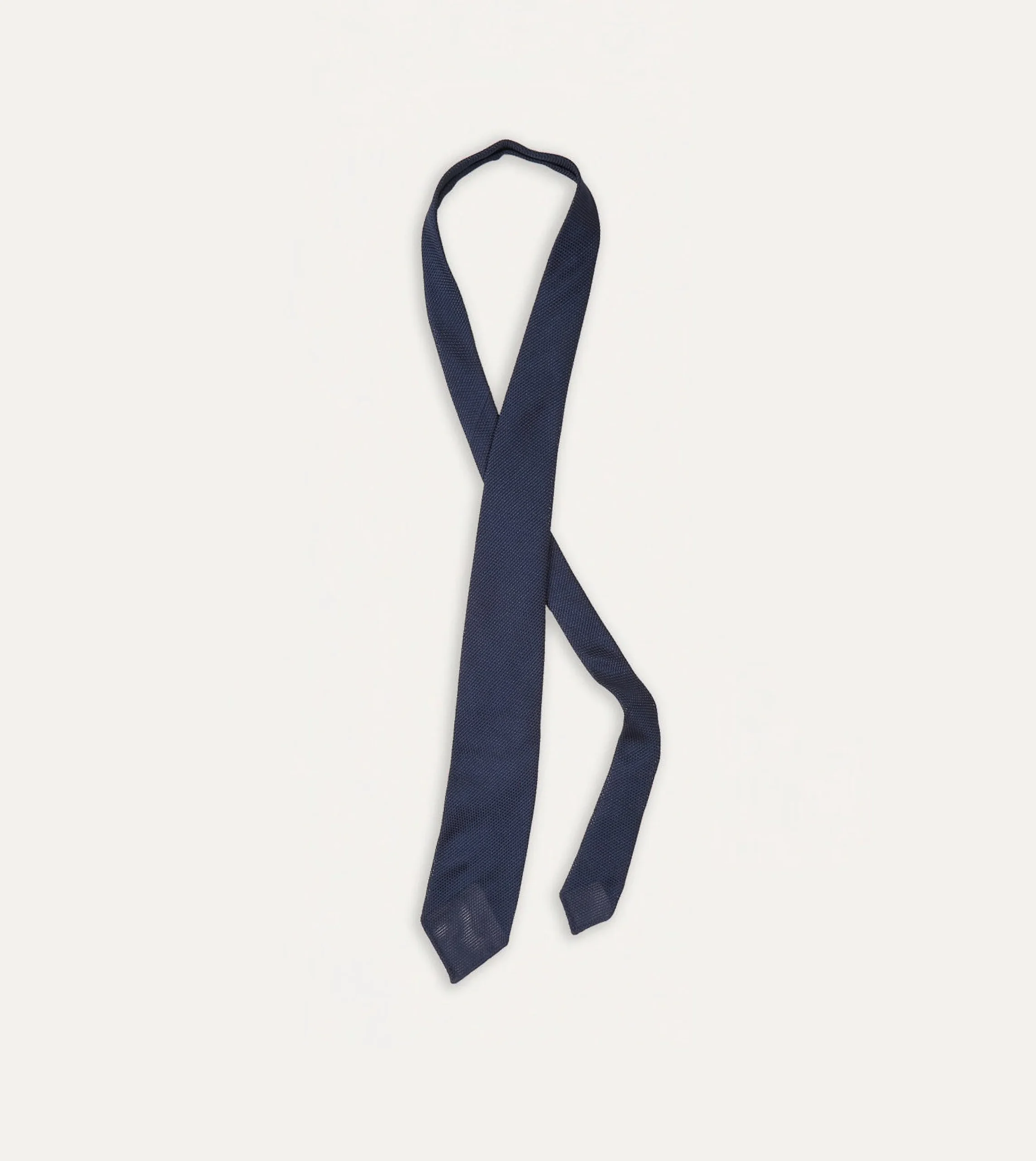 Drake’s Navy Fine Woven Grenadine Silk Hand Rolled Tie