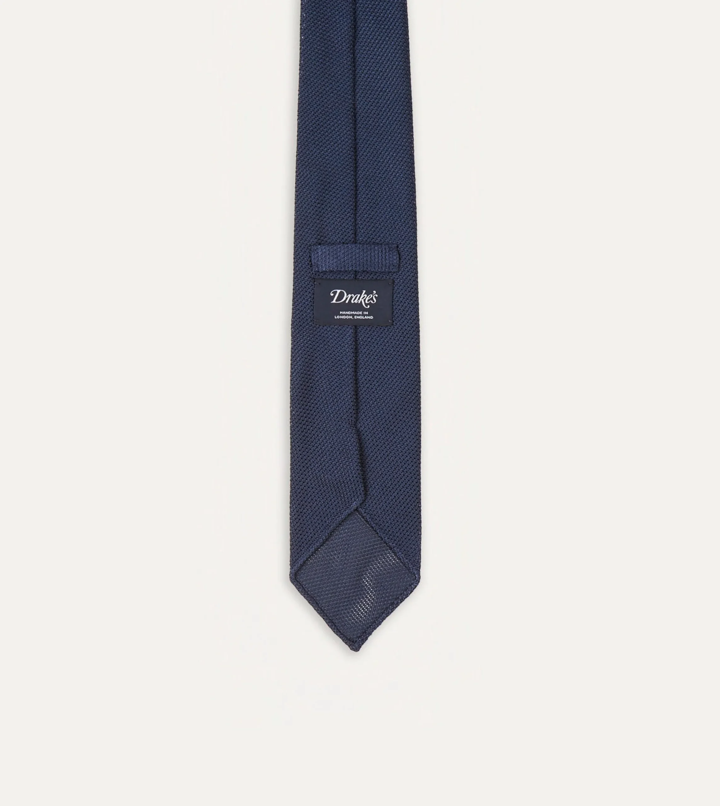 Drake’s Navy Fine Woven Grenadine Silk Hand Rolled Tie
