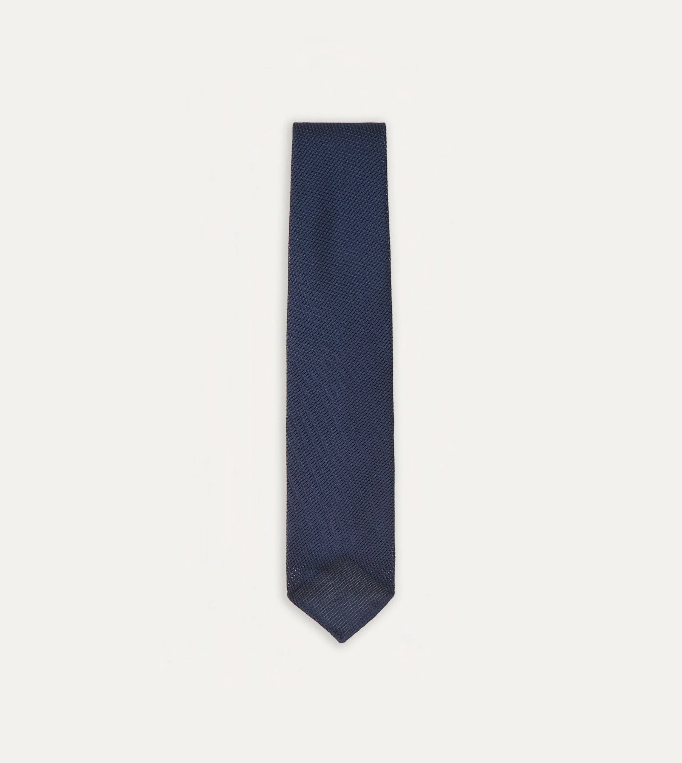 Drake’s Navy Fine Woven Grenadine Silk Hand Rolled Tie