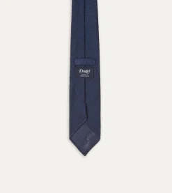 Drake’s Navy Fine Woven Grenadine Silk Hand Rolled Tie