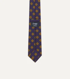 Drake’s Navy Flower Medallion Print Madder Silk Self Tipped Tie