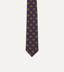 Drake’s Navy Flower Medallion Print Madder Silk Self Tipped Tie