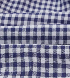 Drake’s Navy Gingham Check Linen Camp Collar Long Sleeve Shirt