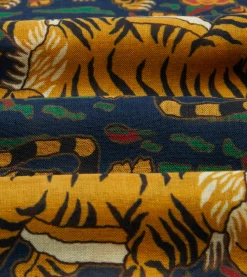 Drake’s Navy Jumbo Tiger Print Wool-Silk Scarf