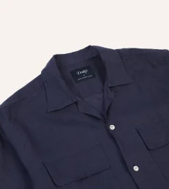 Drake’s Linen Camp Collar Long Sleeve Shirt