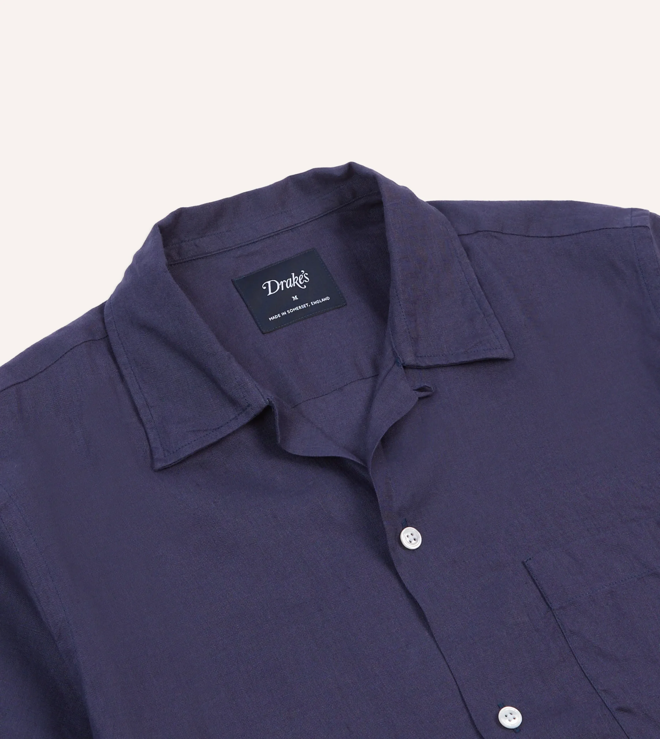 Drake’s Navy Linen Camp Collar Short Sleeve Shirt