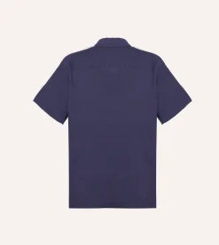 Drake’s Navy Linen Camp Collar Short Sleeve Shirt