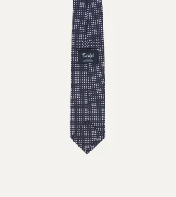 Drake’s Navy Micro Polka Dot Silk Self-Tipped Tie