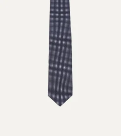 Drake’s Navy Micro Polka Dot Silk Self-Tipped Tie