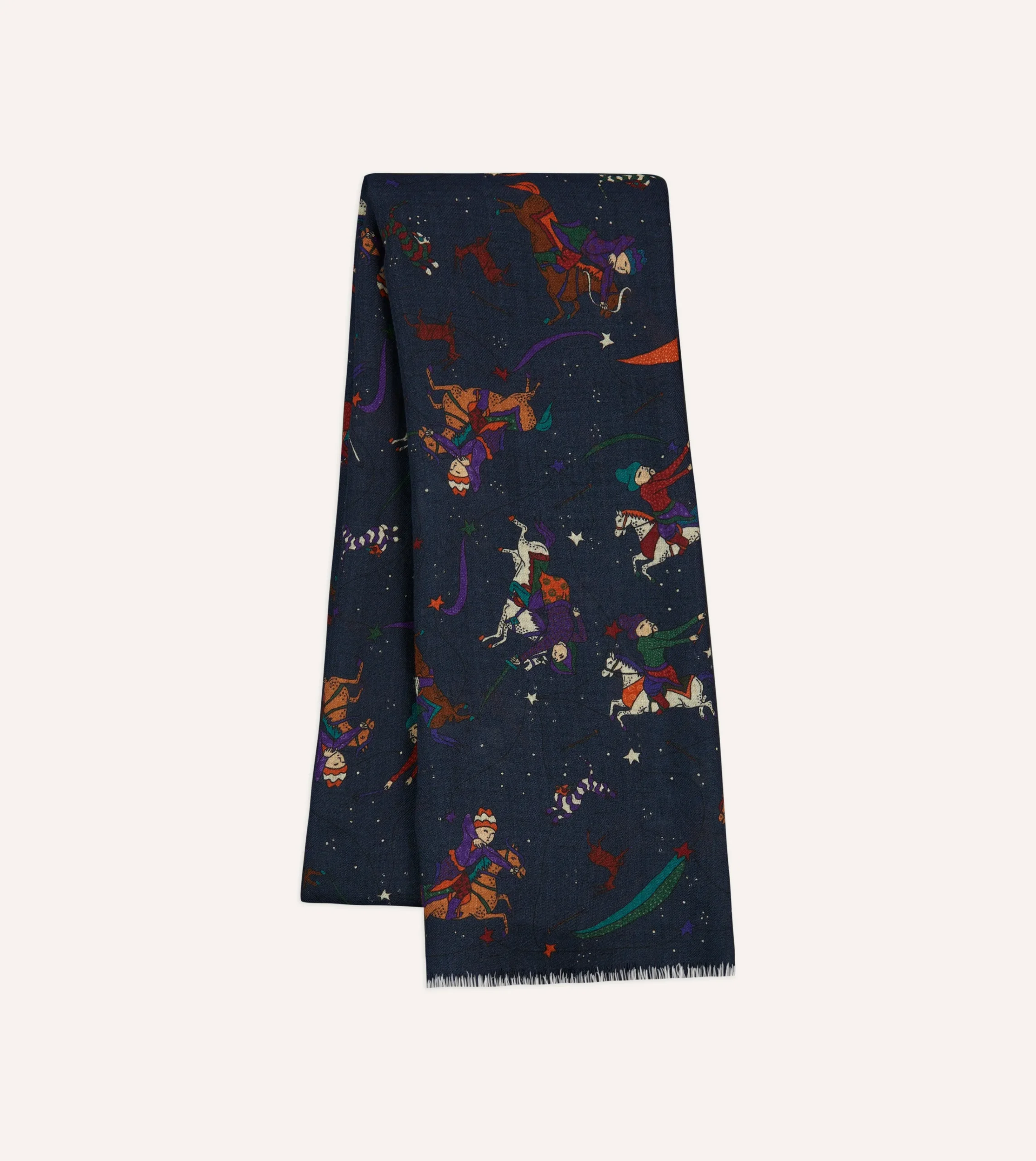 Drake’s Mughal And Stars Print Wool Scarf