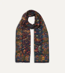 Drake’s Mughal Hunter Print Wool-Silk Scarf