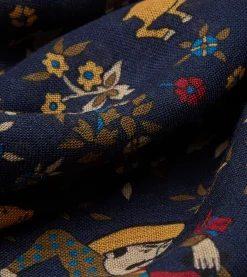 Drake’s Navy Mughal Print Wool-Silk Square Scarf