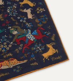 Drake’s Navy Mughal Print Wool-Silk Square Scarf