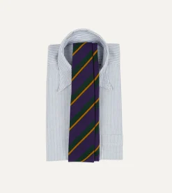 Drake’s Navy Multicoloured Stripe Repp Wool Cotton Hand-Rolled Tie