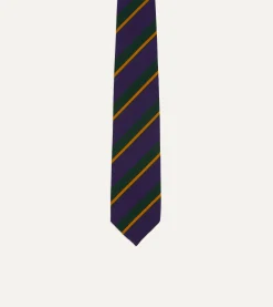 Drake’s Navy Multicoloured Stripe Repp Wool Cotton Hand-Rolled Tie