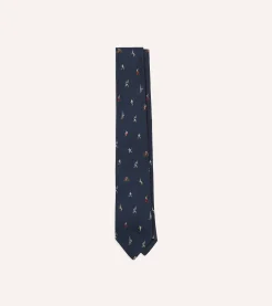 Drake’s Navy Olympic Games Motif Silk Tipped Tie