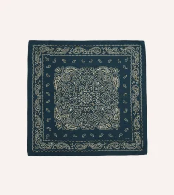 Drake’s Navy Paisley Print Wool-Silk Bandana