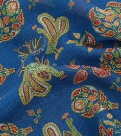 Drake’s Navy Peacock Print Wool-Silk Pocket Square