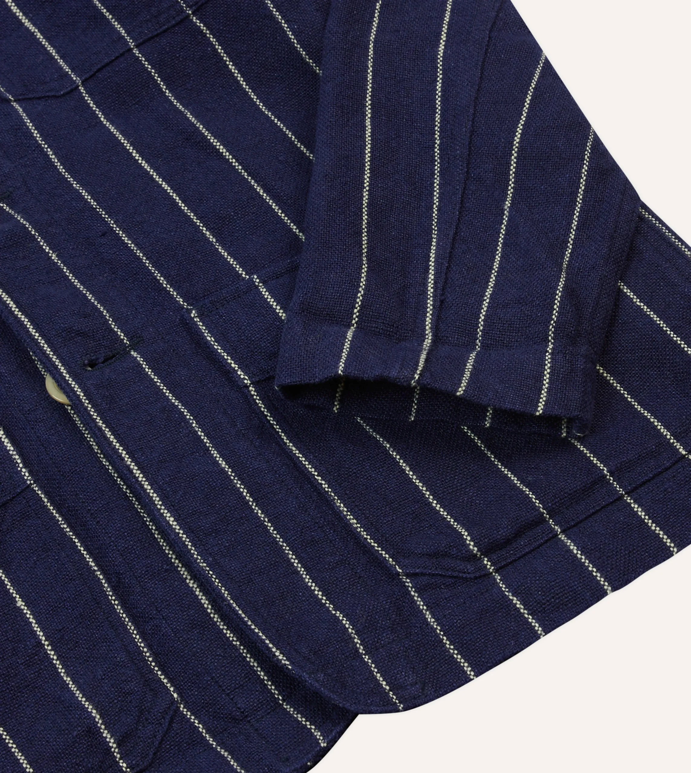 Drake’s Navy Pinstripe Heavy Linen Five-Pocket Chore Jacket