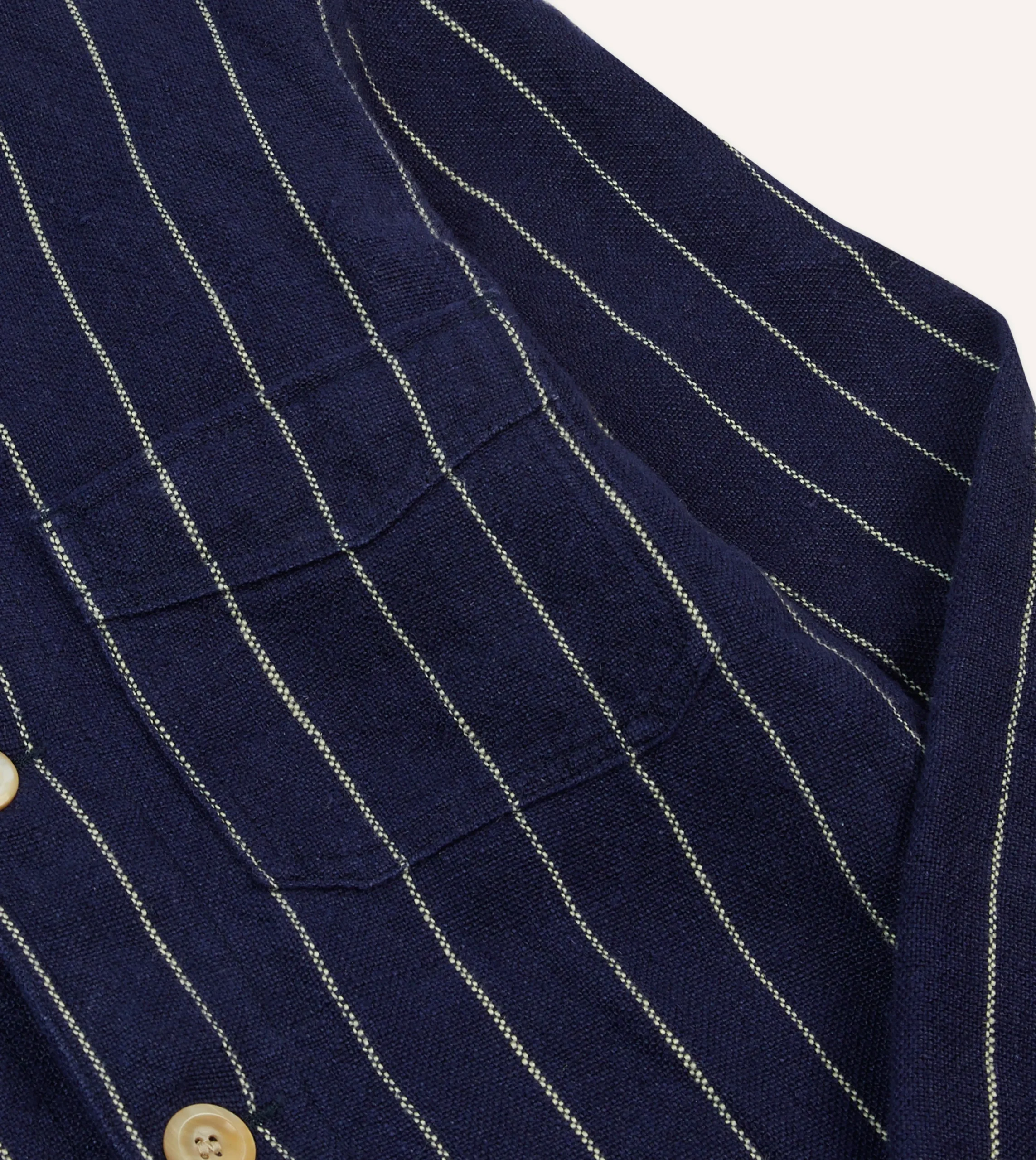 Drake’s Navy Pinstripe Heavy Linen Five-Pocket Chore Jacket