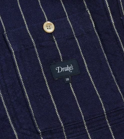 Drake’s Navy Pinstripe Heavy Linen Five-Pocket Chore Jacket