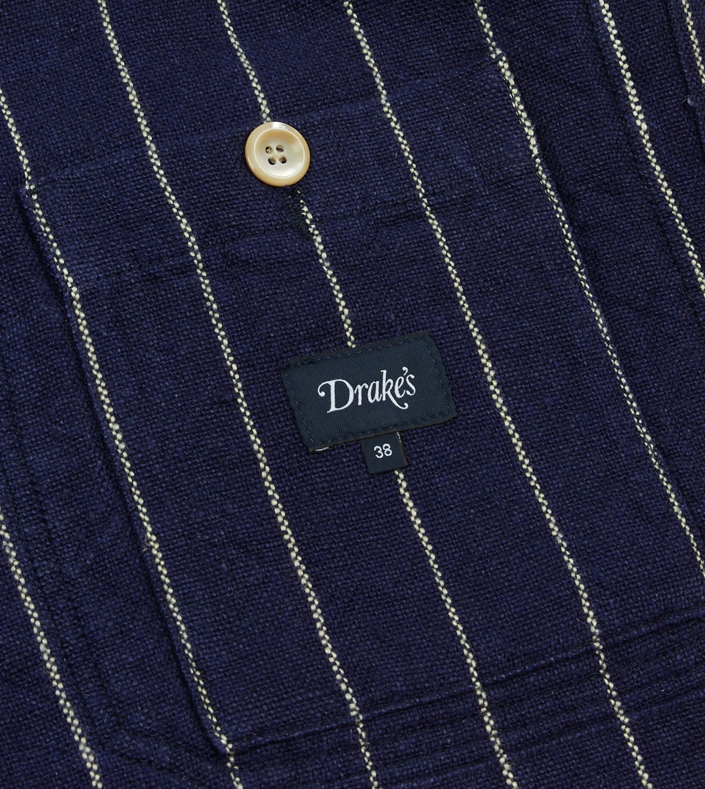 Drake’s Navy Pinstripe Heavy Linen Five-Pocket Chore Jacket