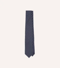 Drake’s Navy Polka Dot Silk Self-Tipped Tie