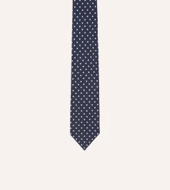 Drake’s Navy Polka Dot Silk Self-Tipped Tie