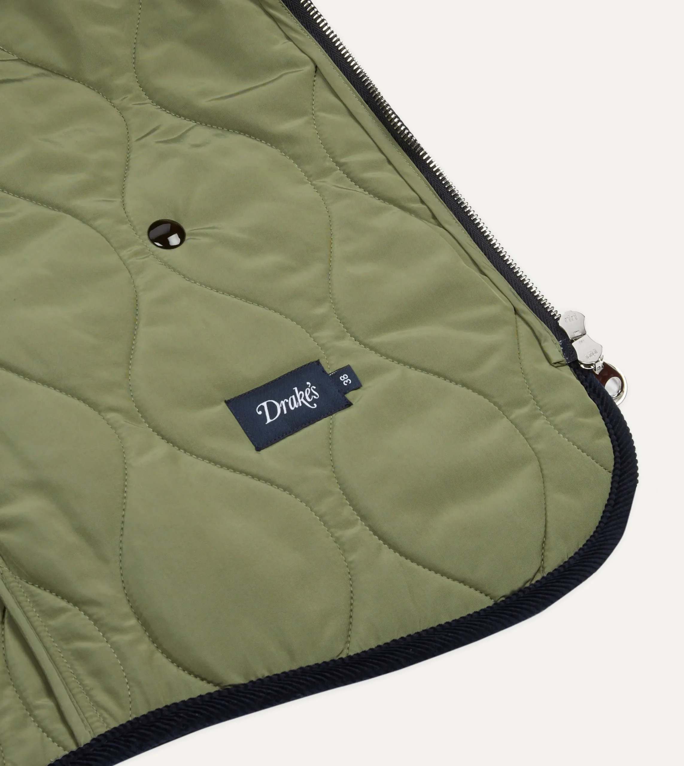 Drake’s Navy Quilted Melton Wool Zip Vest