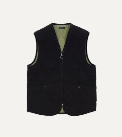 Drake’s Navy Quilted Melton Wool Zip Vest