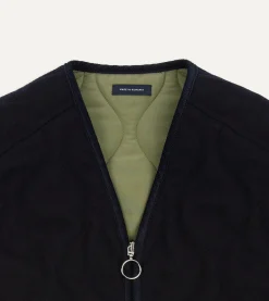 Drake’s Navy Quilted Melton Wool Zip Vest