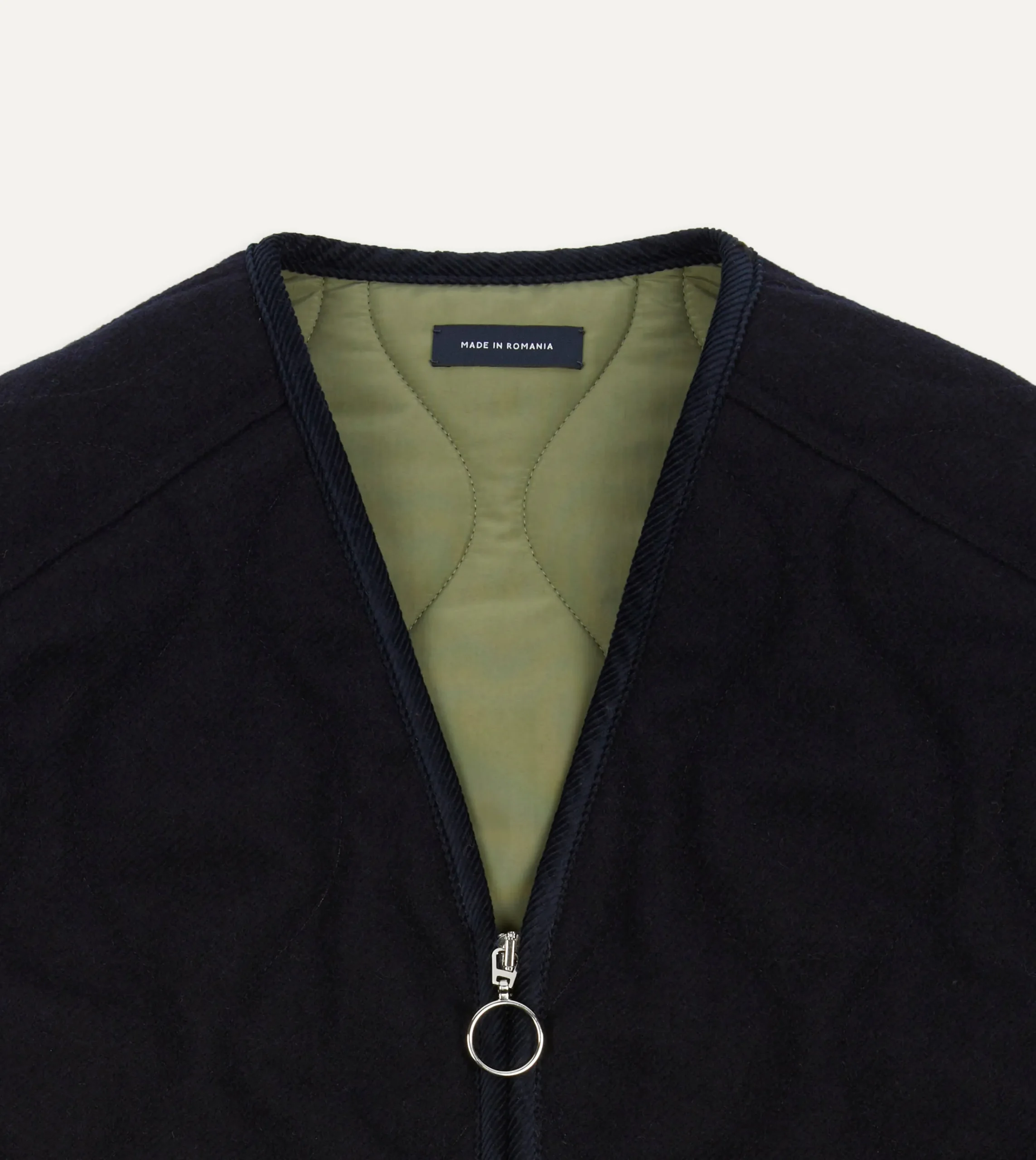 Drake’s Navy Quilted Melton Wool Zip Vest