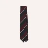 Drake’s Navy, Red And White Multi Stripe Hand Rolled Silk Grenadine Tie