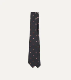 Drake’s Navy Red Pennant Motif Silk Tipped Tie