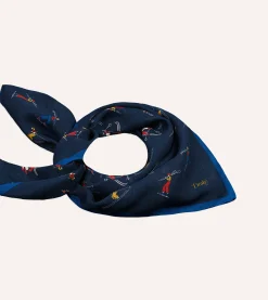 Drake’s Navy Skier Print Wool-Silk Bandana