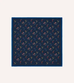 Drake’s Navy Skier Print Wool-Silk Bandana