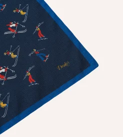 Drake’s Navy Skier Print Wool-Silk Bandana