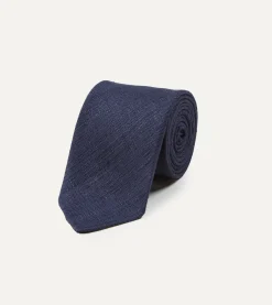 Drake’s Navy Tussah Hand Rolled Silk Tie