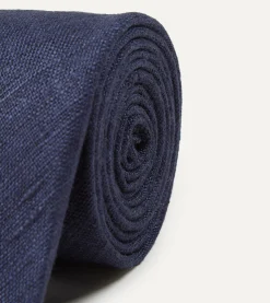 Drake’s Navy Tussah Hand Rolled Silk Tie