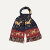 Drake’s Navy Unicorn Print Tubular Silk Tasselled Scarf